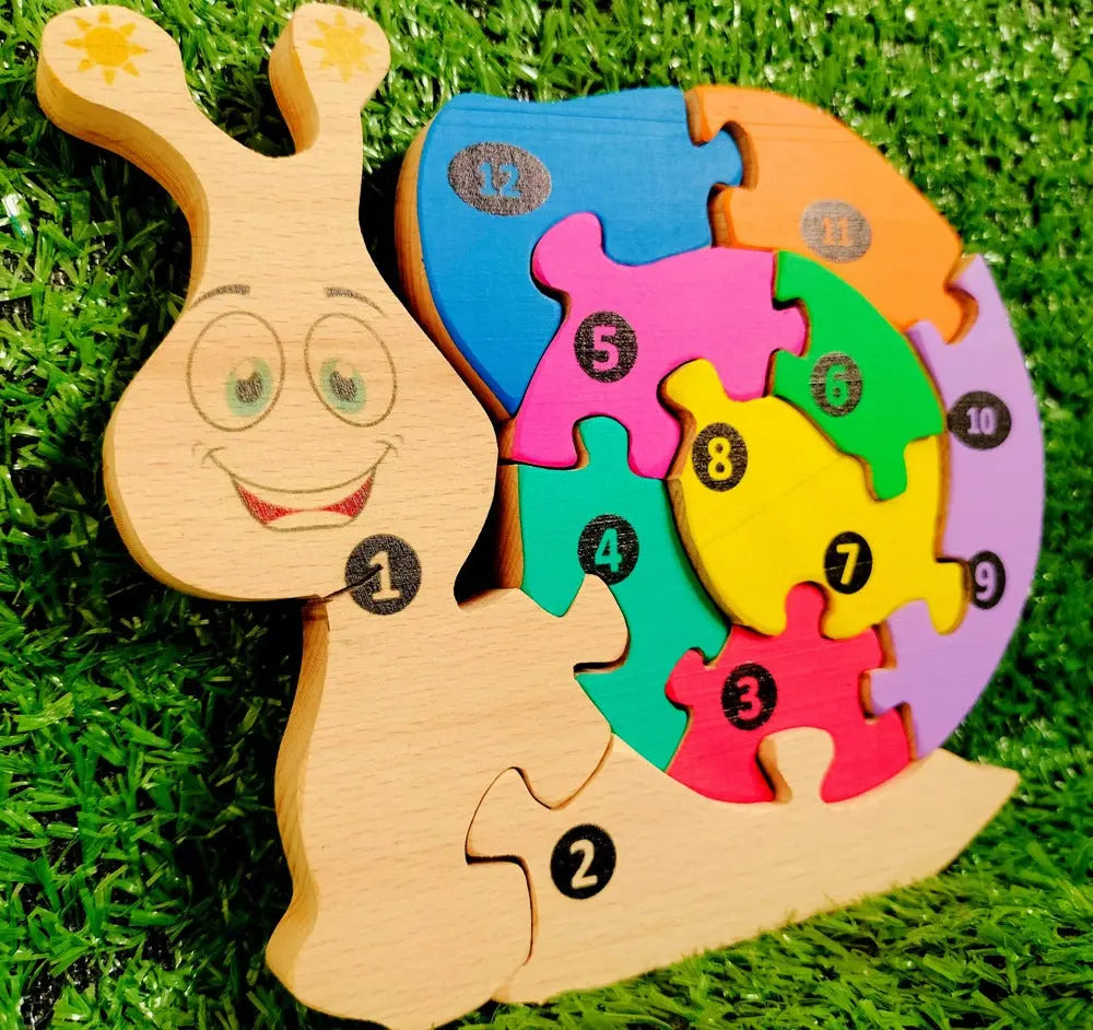 Snail02 Brain Teaser Jigsaw Number Puzzle Set (10 pieces)| Number puzzle | Interlocking Blocks Puzzle| Lock in Blocks Puzzle| Animals Puzzle| Wooden Puzzle Organic Toys