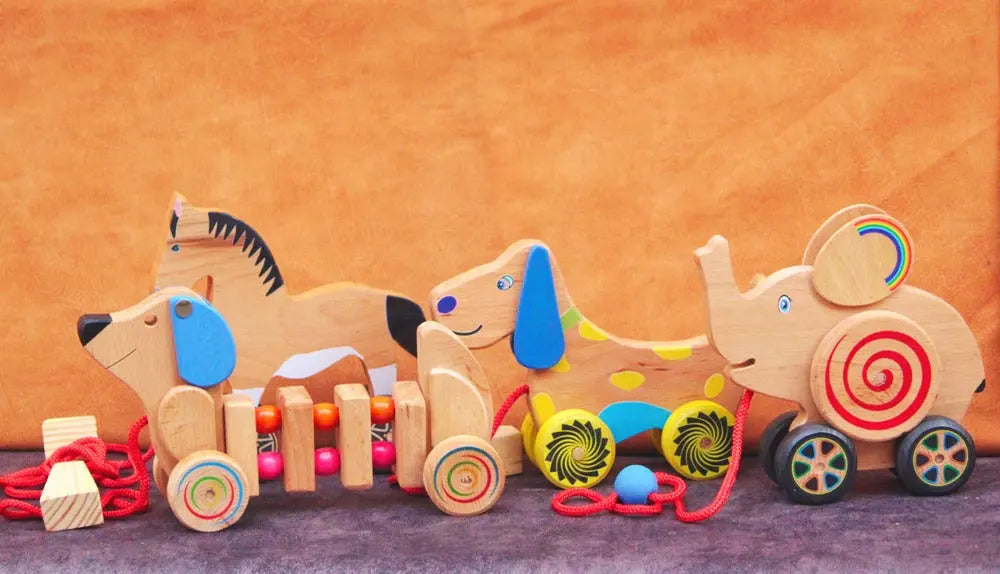 Wooden Geared Wheel Elephant Toy (Push/Pull Toy | Age Group 1-4 Year | Ecofriendly and Natural Toy Organic Toys