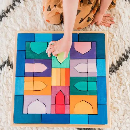 Knight Grimms Large (54 Pieces)| Wooden Building Blocks | Free Play Blocks | Open ended play set Organic Toys