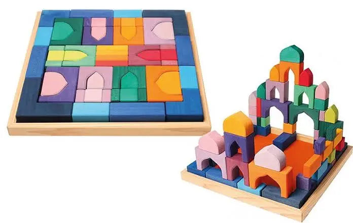 Knight Grimms Large (54 Pieces)| Wooden Building Blocks | Free Play Blocks | Open ended play set Organic Toys