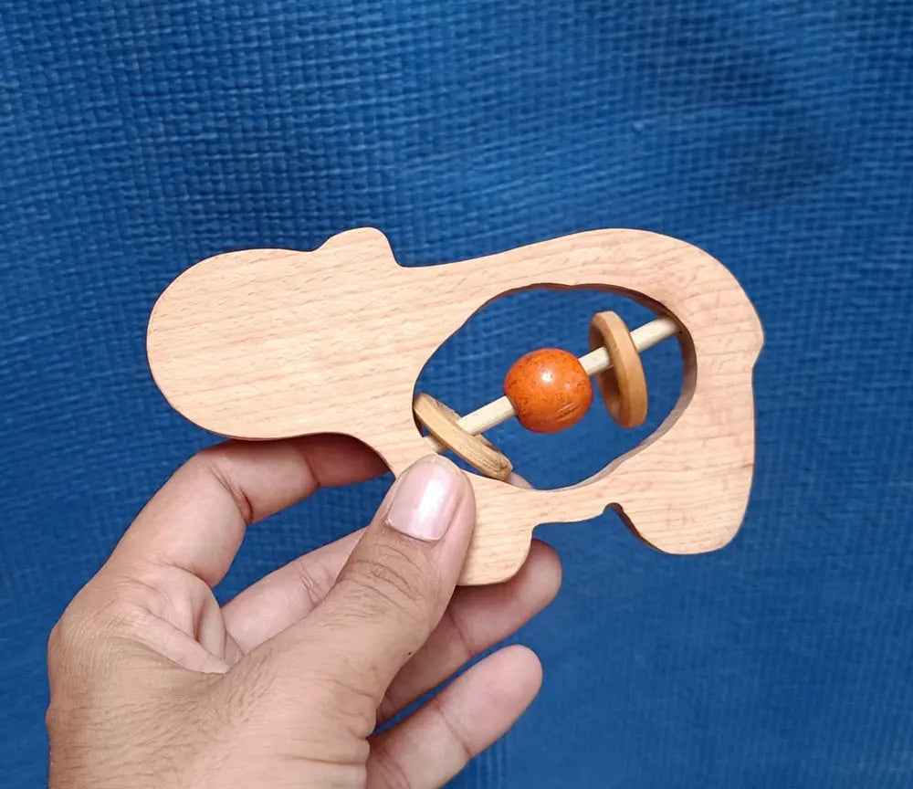 Hippo Rattle/Teether |Wooden Rattle/teether| Organic Rattle/Teether | Natural Rattle/teether Organic Toys