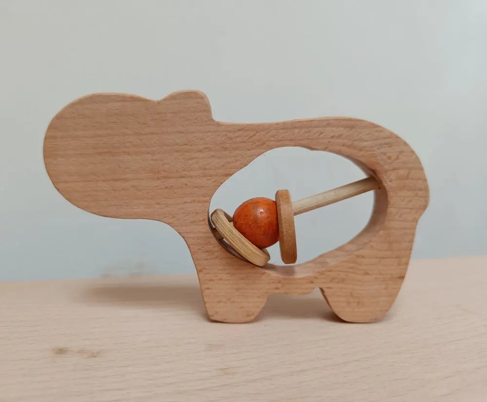 Hippo Rattle/Teether |Wooden Rattle/teether| Organic Rattle/Teether | Natural Rattle/teether Organic Toys
