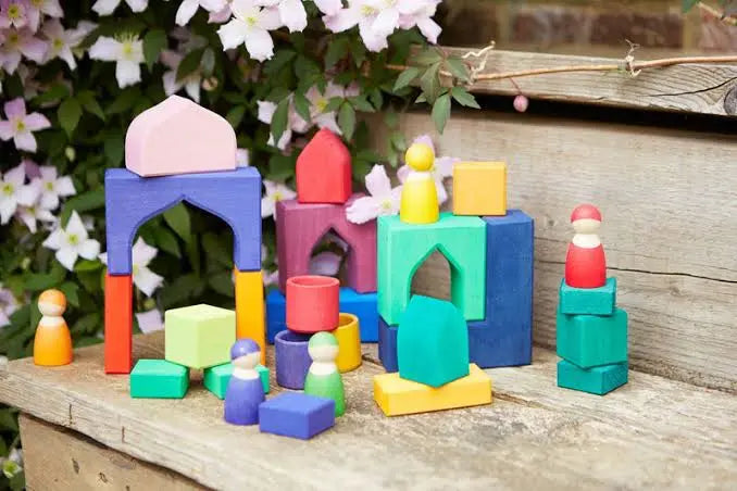 Knight Grimms Large (54 Pieces)| Wooden Building Blocks | Free Play Blocks | Open ended play set Organic Toys