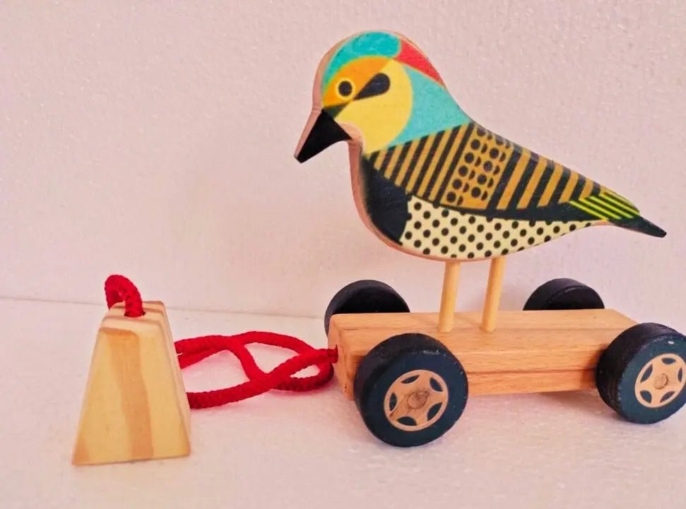 Wooden Sparrow Push/Pull Birdy | Pull Chord, Holding Piece (1-4 years) | Wooden Push/Pull Toy | Natural Toy | Organic Toy Organic Toys