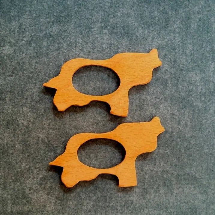 Cow Teether (Set of 2 pieces) | Organic Teether | Wooden Teether | Beech wood Teether | Natural Teething Toy Organic Toys