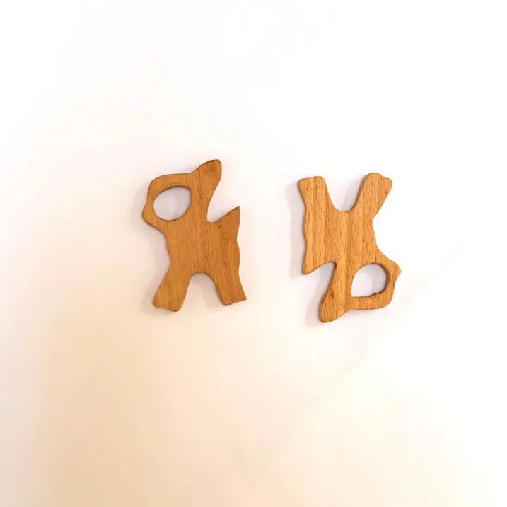 Deer Teether (Set of 2 Pieces) | Organic Teether | Wooden Teether | Beech Wood Teether | Natural Teething Toy Organic Toys