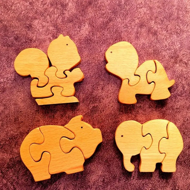 Educational Pre-school Animal Mini Puzzle | Jigsaw Puzzle | Brain Booster Puzzle | Beach Wood Puzzles Organic Toys