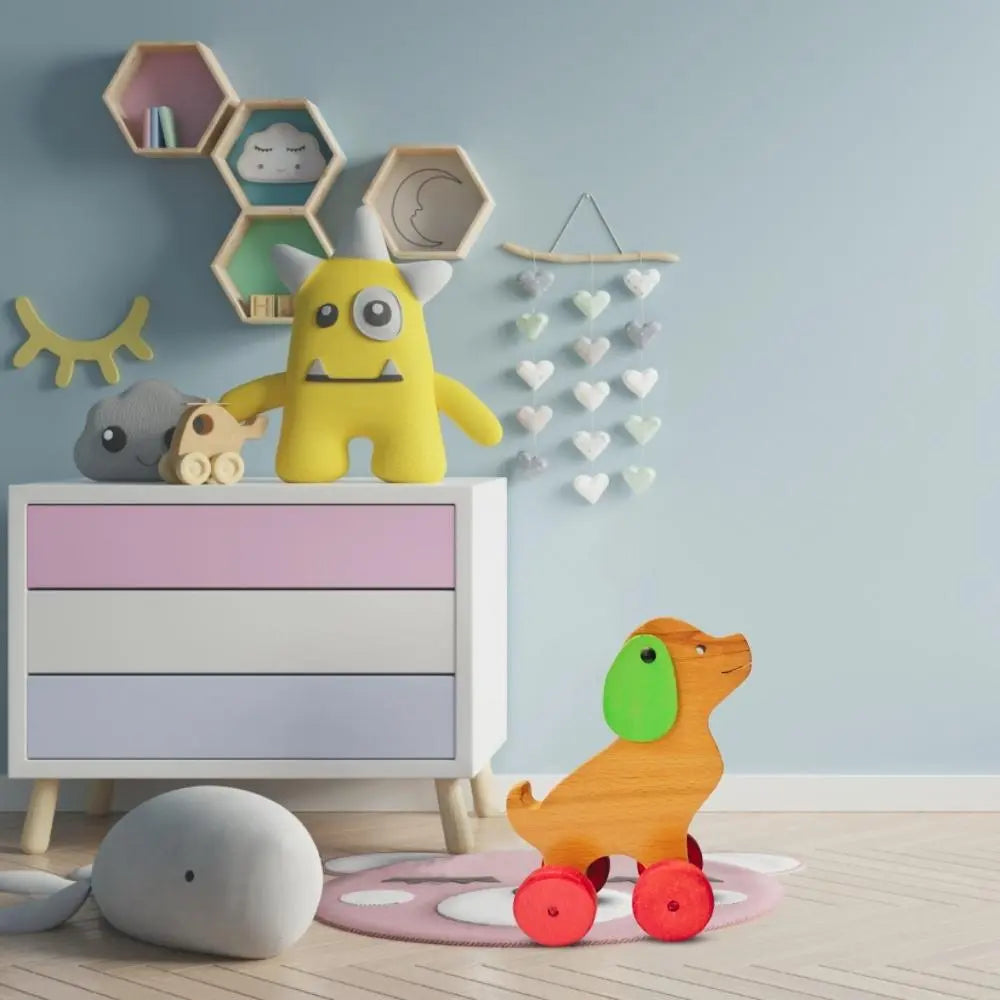 Max-A Cute Puppy Pull Along Toy (with Pull Chord, Holding Piece) | Wooden Push/Pull Toy | Wooden Pull Along Puppy | Wooden Pull Aalong Toy Organic Toys