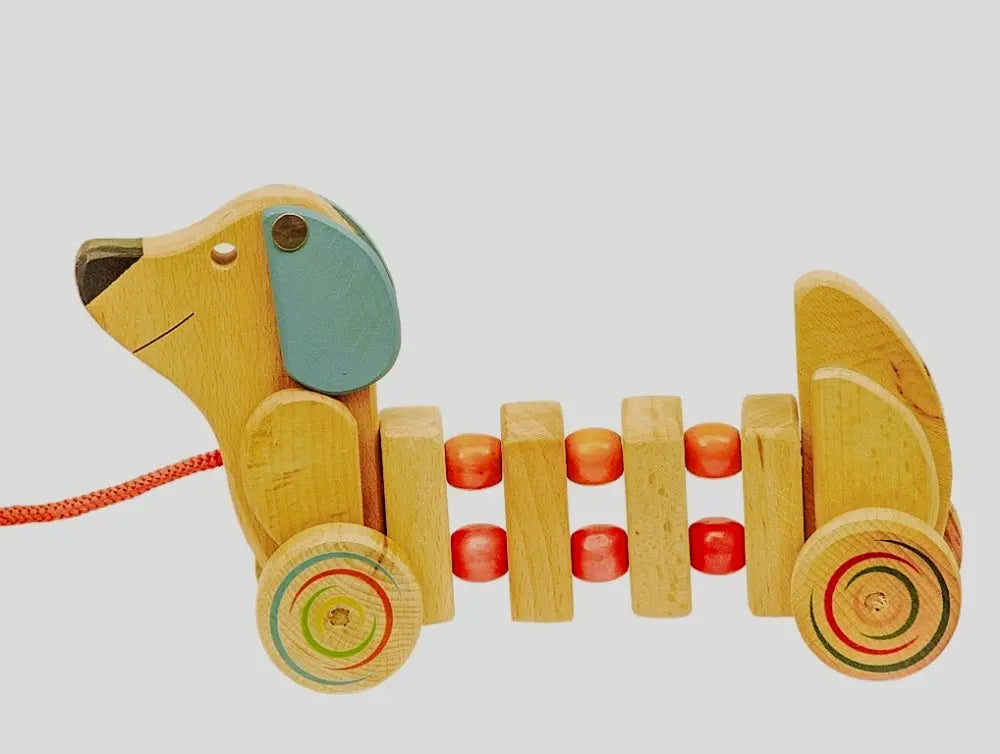 Wriggly pul along Dog toy (Age 1-4 years)| Wooden Push/PullToy | Natural Toy Organic Toys