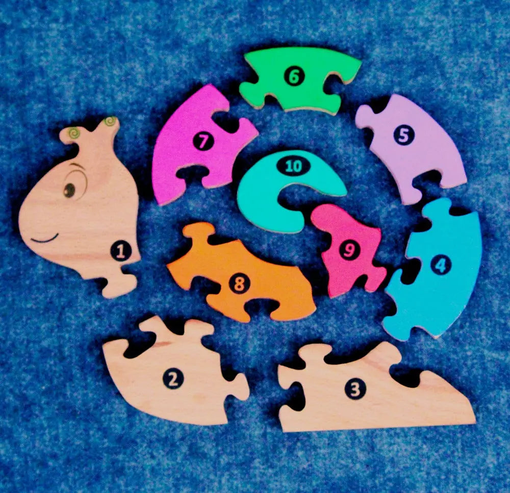 Snail01 Brain Teaser Jigsaw Number Puzzle Set (10 pieces)| Number puzzle | Interlocking Blocks Puzzle| Lock in Blocks Puzzle| Animals Puzzle| Wooden Puzzle Organic Toys
