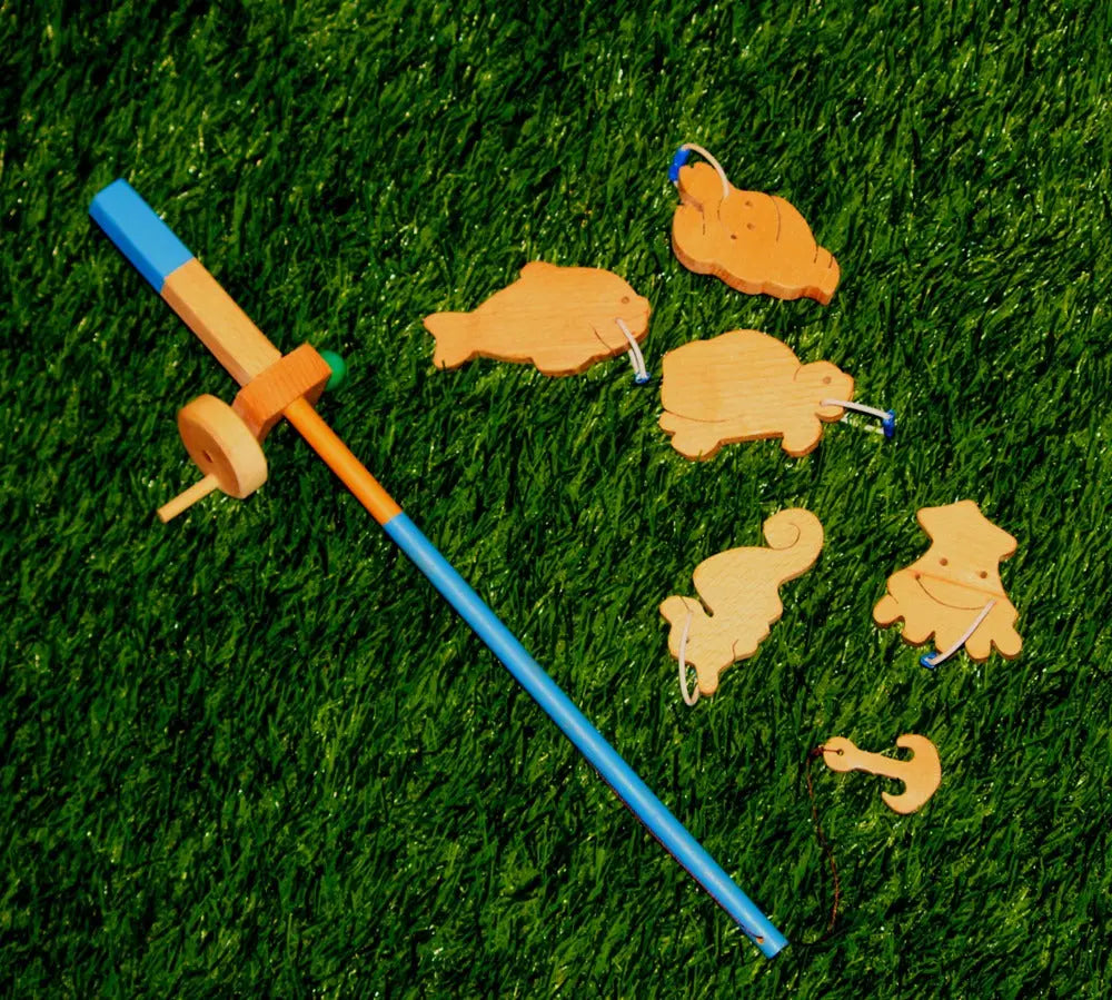 Kids Fishing Game Toy (1 X Fishing Rod, 7 X Fishes) | Toy Fishing Rod | Wooden Kids Fishing Montessori Game | Educational Fishing Game Organic Toys