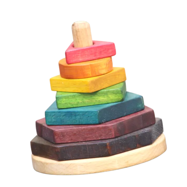 Rainbow colours and shapes stacker | Wooden Stacking Toy | Beech Wood Stacker Organic Toys