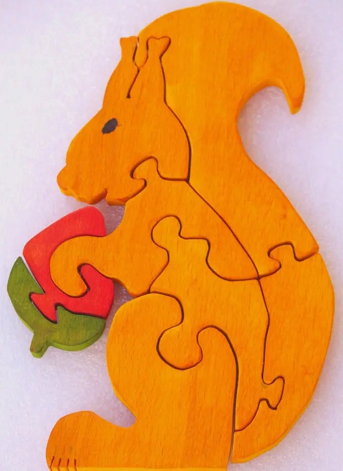 Squirrel Brain Teaser Jigsaw Puzzle (8 piece puzzle)| Wooden Interlocking Blocks Puzzle | Organic Toy for Brain Development Organic Toys