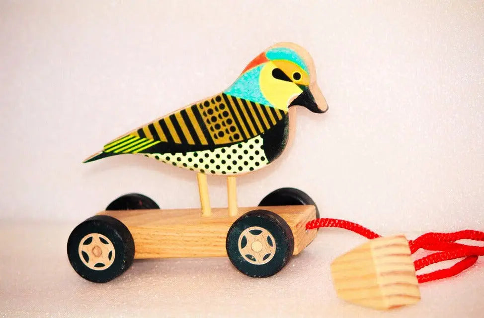 Wooden Sparrow Push/Pull Birdy | Pull Chord, Holding Piece (1-4 years) | Wooden Push/Pull Toy | Natural Toy | Organic Toy Organic Toys