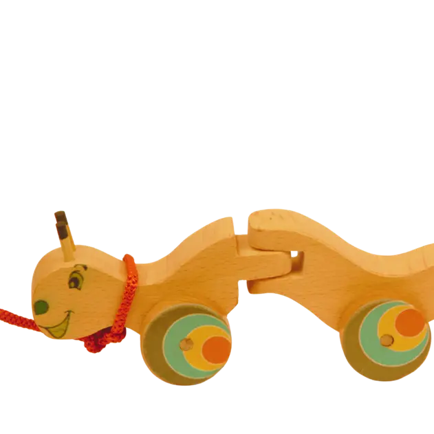 Wriggle Caterpiller Pull Along Toy (Flexible body for 360 degree Rotation, pull cord, holding piece) | Wooden Push/Pull Toy | Wooden Flexible Toy Organic Toys