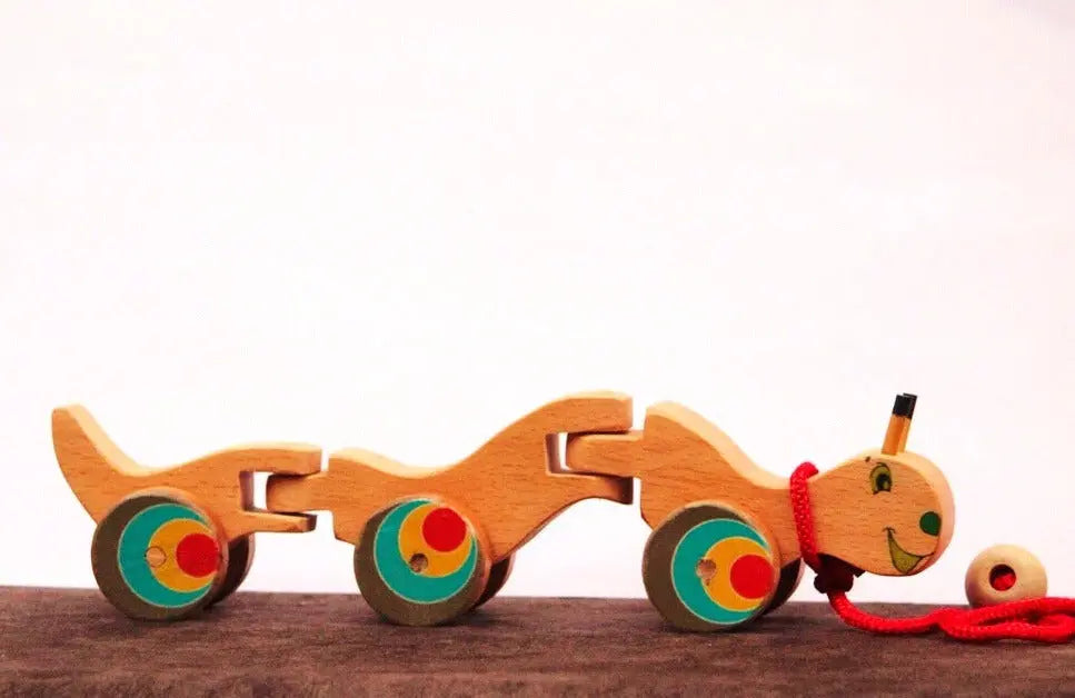 Wriggle Caterpiller Pull Along Toy (Flexible body for 360 degree Rotation, pull cord, holding piece) | Wooden Push/Pull Toy | Wooden Flexible Toy Organic Toys