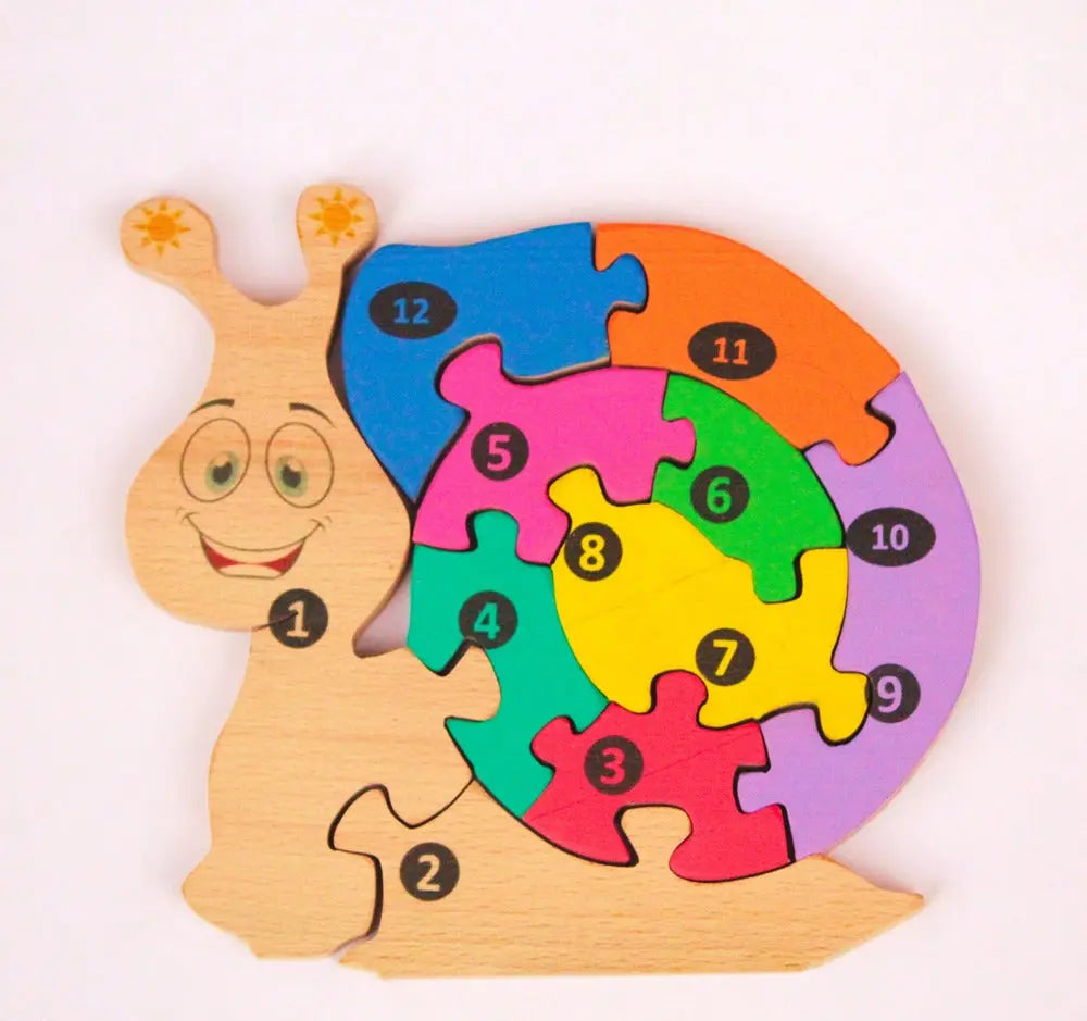 Snail02 Brain Teaser Jigsaw Number Puzzle Set (10 pieces)| Number puzzle | Interlocking Blocks Puzzle| Lock in Blocks Puzzle| Animals Puzzle| Wooden Puzzle Organic Toys