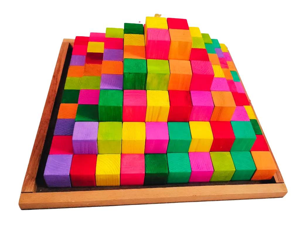 Grimm's Stepped Pyramid Large (100 Piece set with Tray) Large building blocks| Wooden blocks Organic Toys