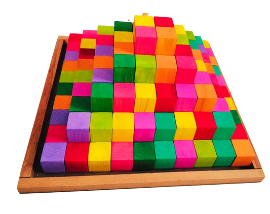 Grimm's Stepped Pyramid Large (100 Piece set with Tray) Large building blocks| Wooden blocks Organic Toys