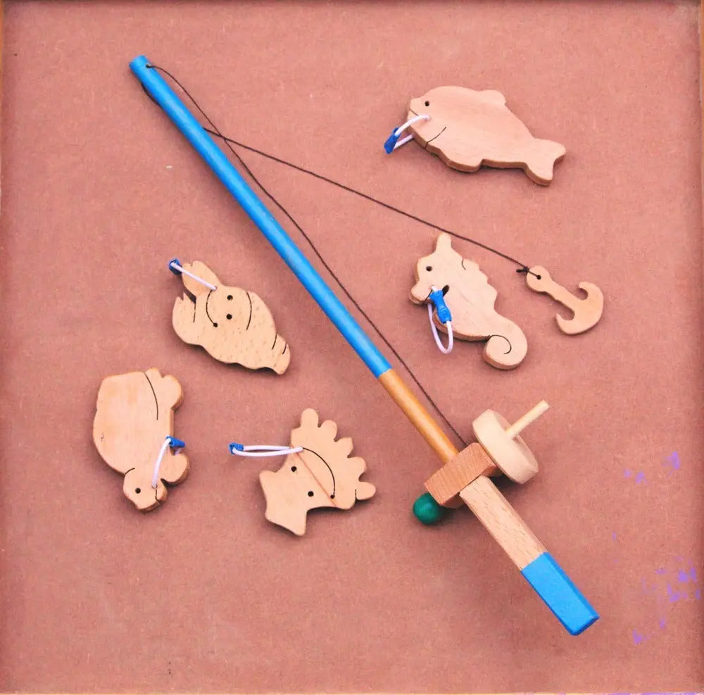 Kids Fishing Game Toy (1 X Fishing Rod, 7 X Fishes) | Toy Fishing Rod | Wooden Kids Fishing Montessori Game | Educational Fishing Game Organic Toys