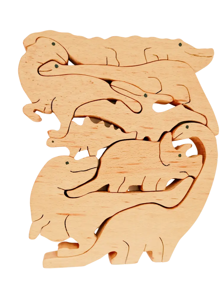 Three in one Stacking toy, Jigsaw Puzzle & Dinosaurs set (8 piece) | Wooden Jigsaw Animals Puzzle | Organic Toy for Brain Development Organic Toys