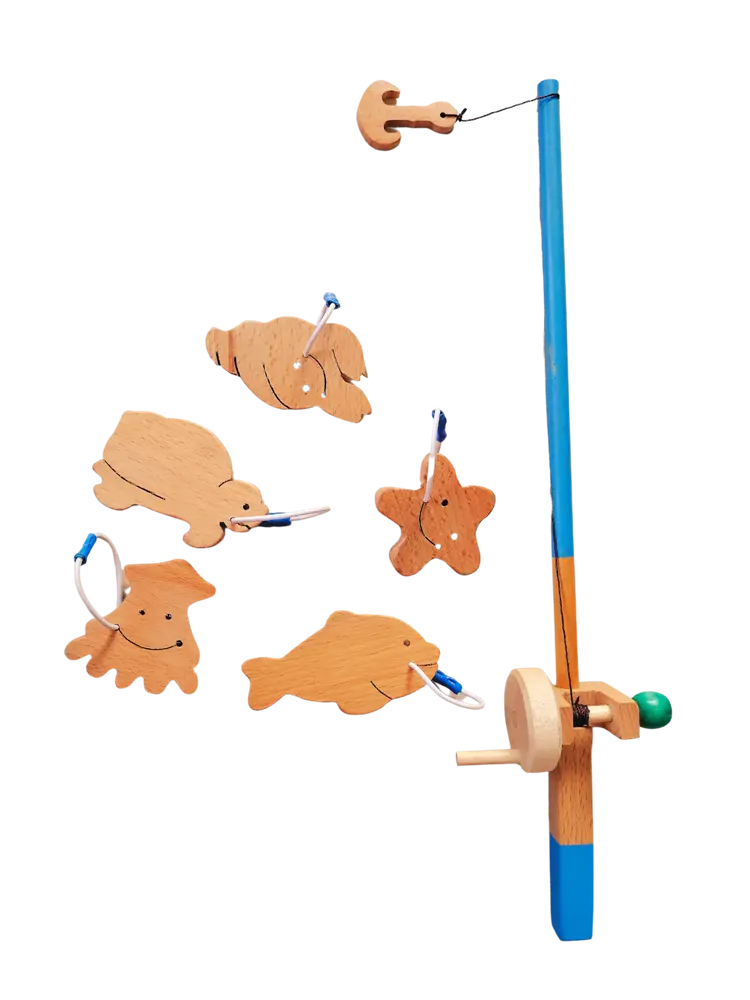 Kids Fishing Game Toy (1 X Fishing Rod, 7 X Fishes) | Toy Fishing Rod | Wooden Kids Fishing Montessori Game | Educational Fishing Game Organic Toys