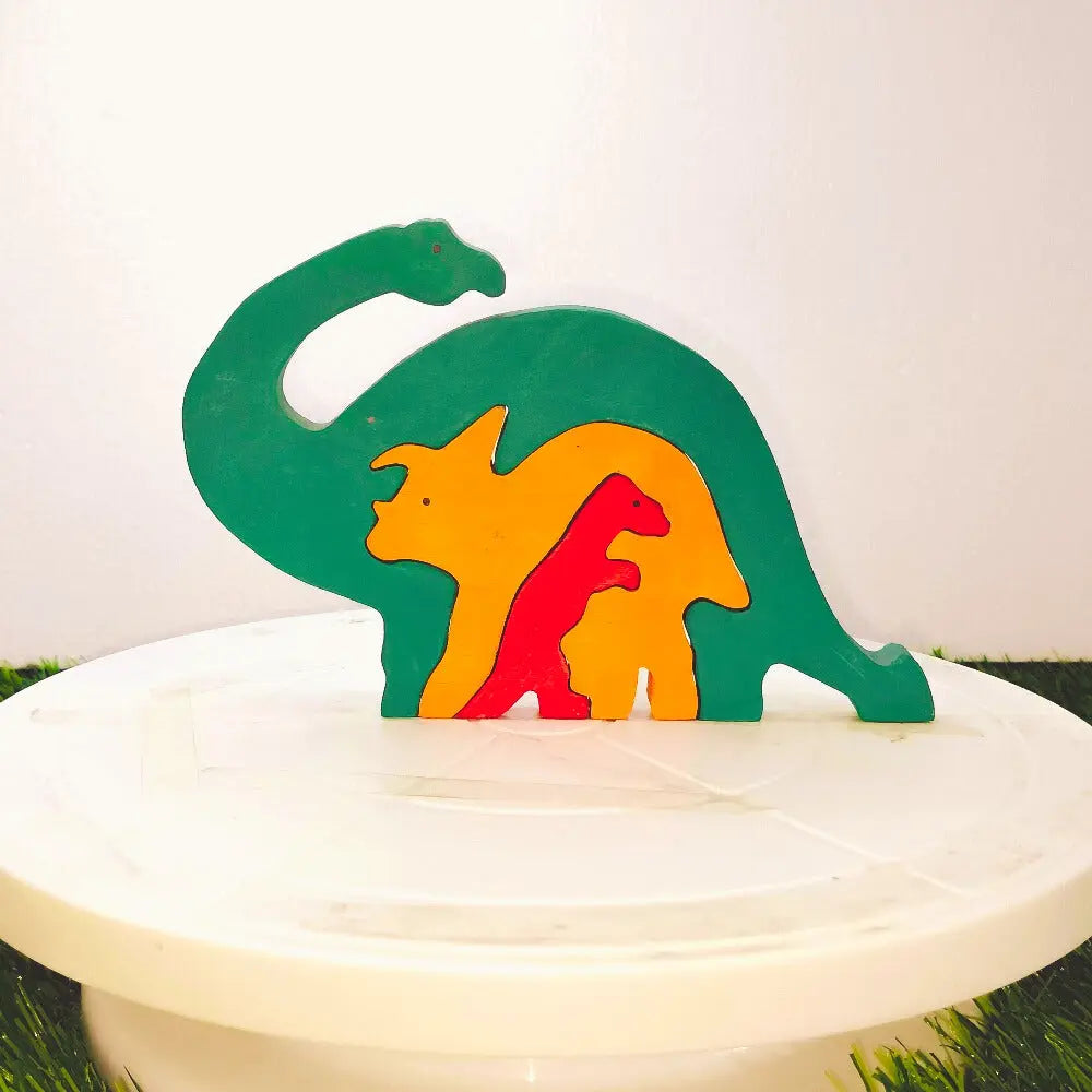 Dinosaur Brain Teaser Jigsaw Animal Puzzle set (3 pieces)| Lock in blocks puzzle set| Animals Puzzle| Wooden Puzzle Organic Toys