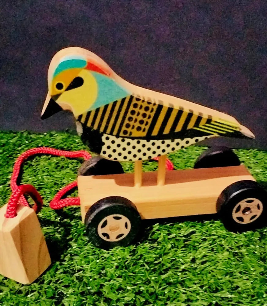 Wooden Sparrow Push/Pull Birdy | Pull Chord, Holding Piece (1-4 years) | Wooden Push/Pull Toy | Natural Toy | Organic Toy Organic Toys