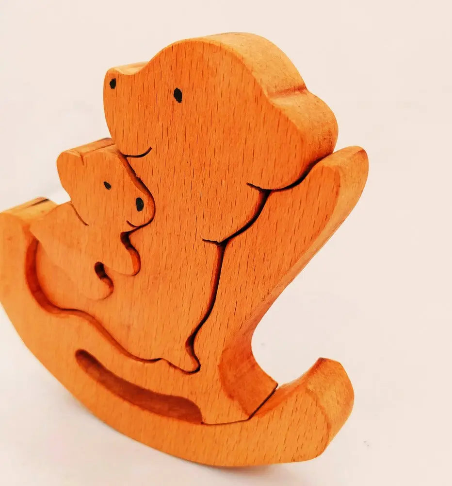 Wooden Teddy/Panda Rocking Baby and Mummy Jigsaw Puzzle | Wooden Teddybear Jigsaw Puzzle | Wooden Decorative Jigsaw Puzzle Organic Toys