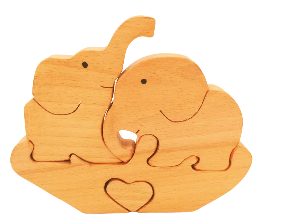 Decorative Elephant Couple Jigsaw Puzzle (4 piece) | Wooden Showpiece Organic Toys
