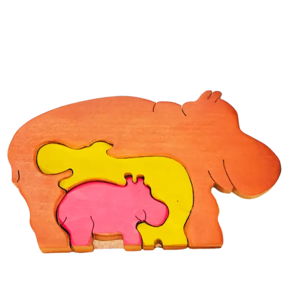 Hippo Family Brain Teaser Jigsaw Animal Puzzle set (3 pieces)| Lock in blocks puzzle set| Animals Puzzle| Wooden Puzzle Organic Toys