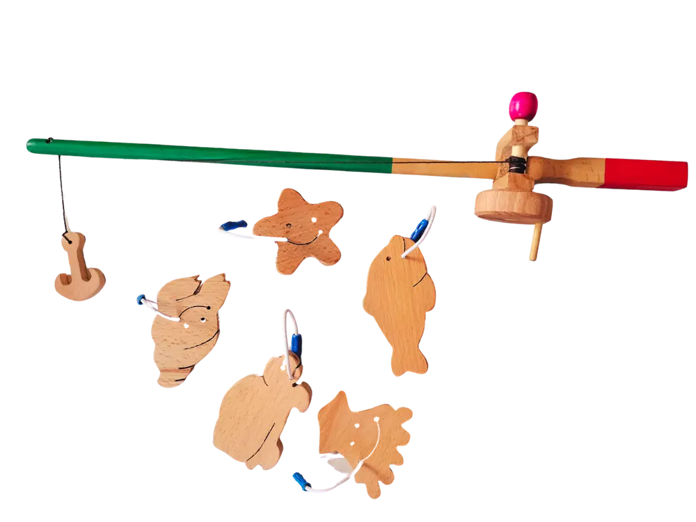 Kids Fishing Game Toy (1 X Fishing Rod, 7 X Fishes) | Toy Fishing Rod | Wooden Kids Fishing Montessori Game | Educational Fishing Game Organic Toys