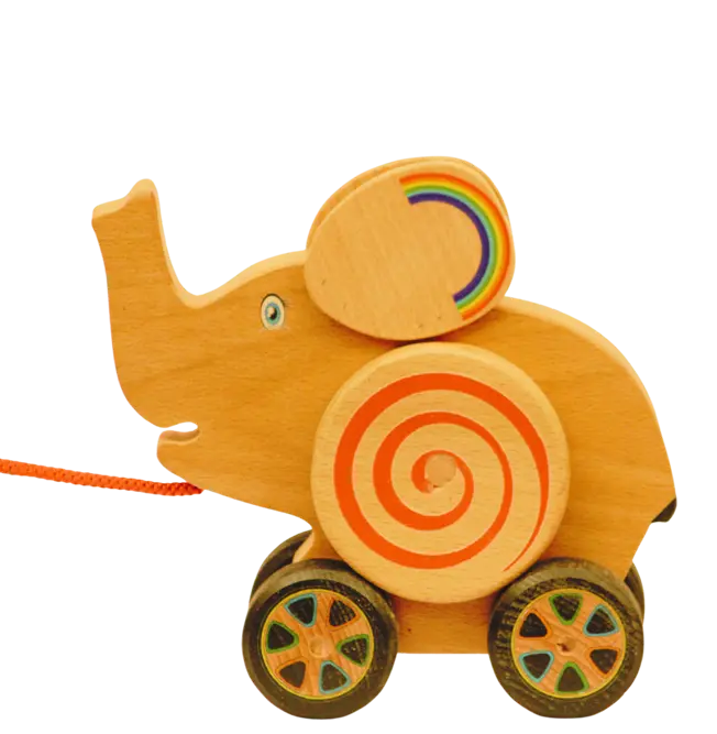 Wooden Geared Wheel Elephant Toy (Push/Pull Toy | Age Group 1-4 Year | Ecofriendly and Natural Toy Organic Toys