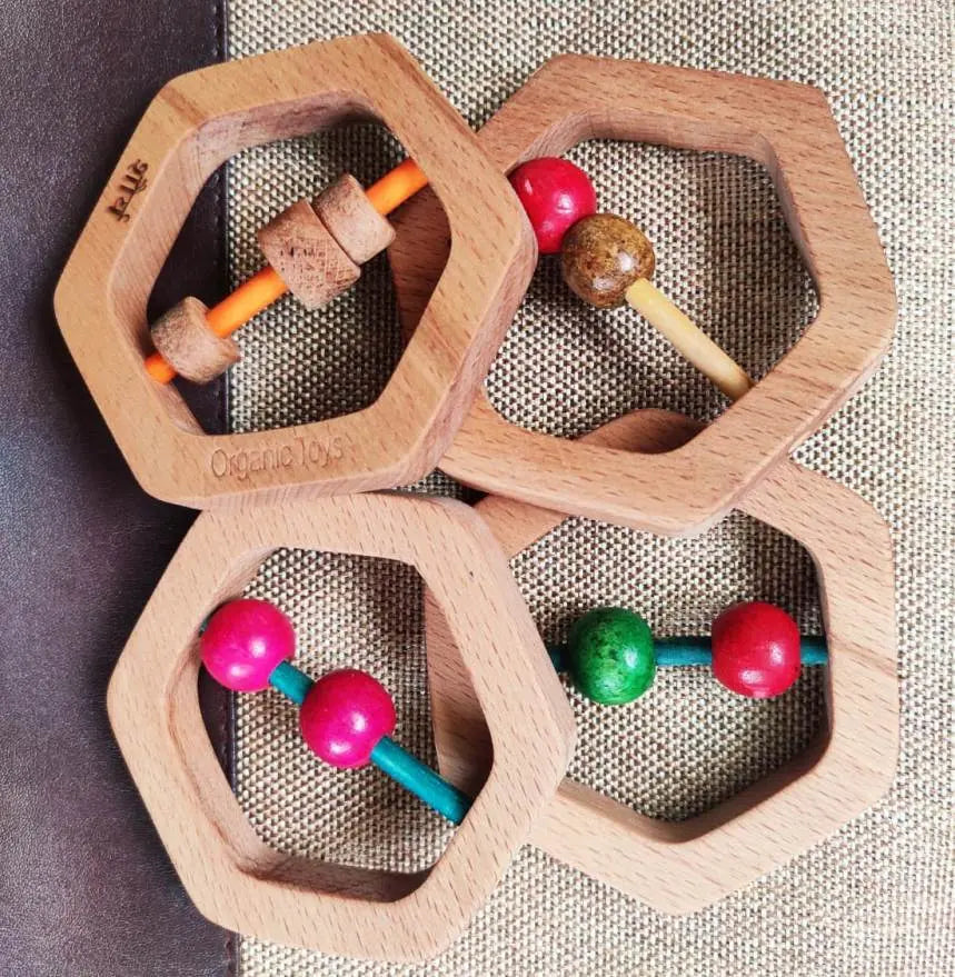 Hexagonal Rattle/Teethes| BPA Free Wooden Rattle| Ecofriendly Toy | Natural Rattle Organic Toys