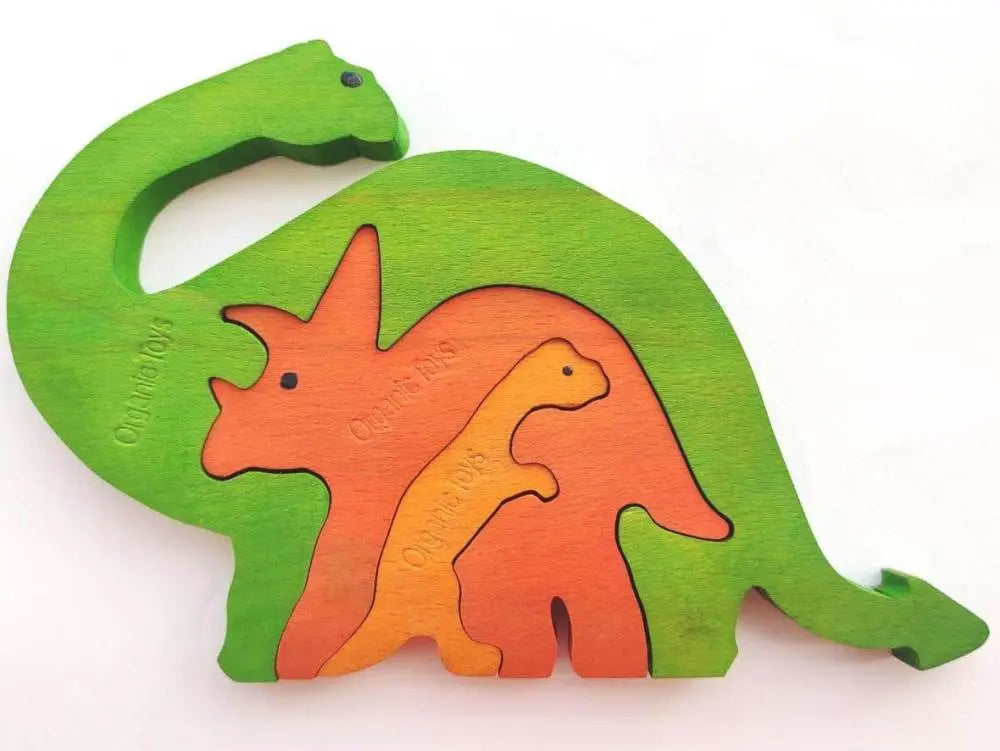 Dinosaur Brain Teaser Jigsaw Animal Puzzle set (3 pieces)| Lock in blocks puzzle set| Animals Puzzle| Wooden Puzzle Organic Toys