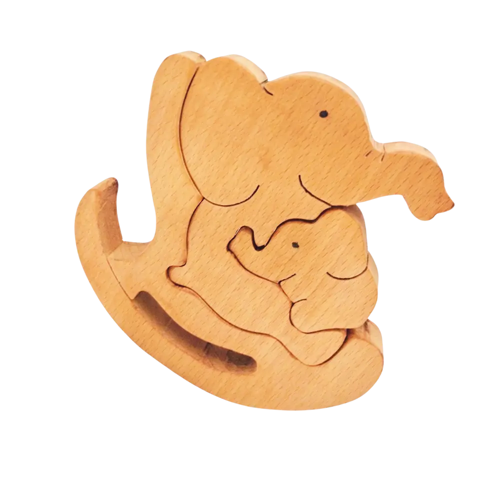 Wooden Rocking Baby and Mummy Elephant Jigsaw Puzzle | Wooden Jigsaw Puzzle | Wooden Decorative Showpiece Organic Toys