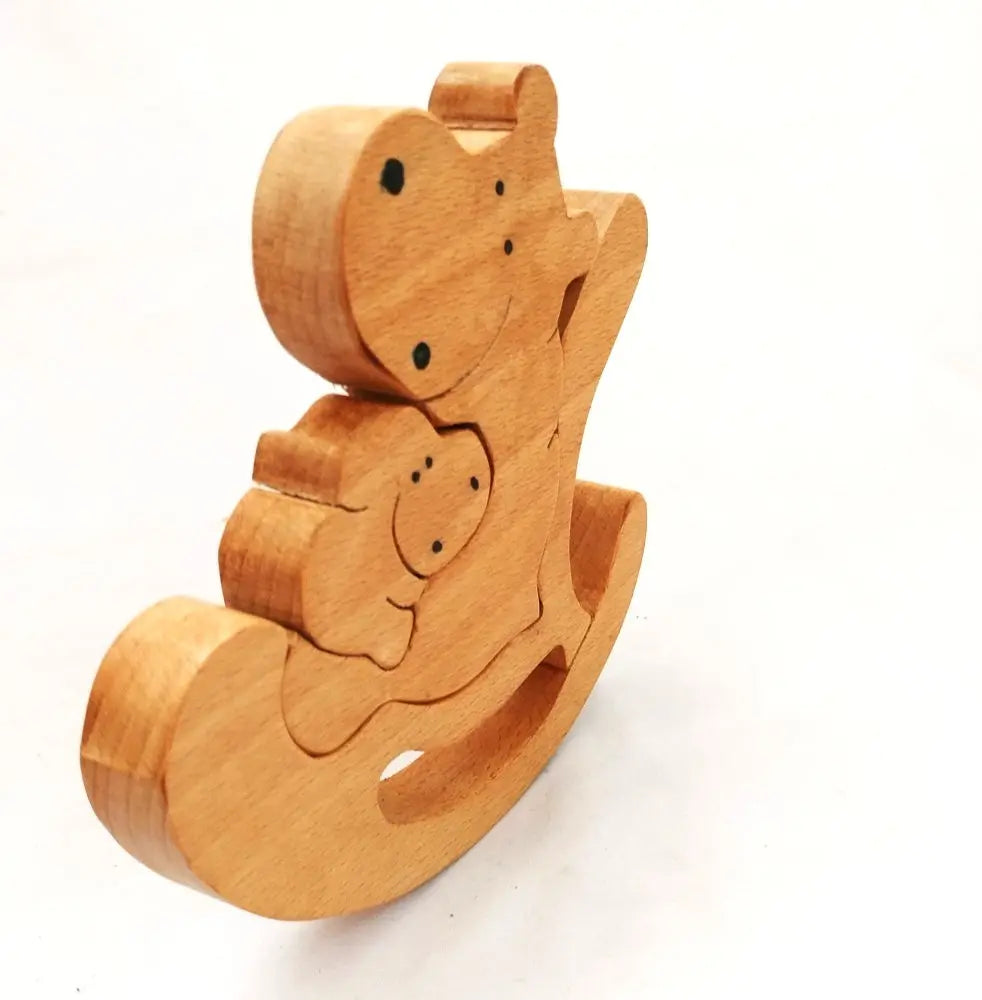 Wooden Hippo Rocking Baby and Mummy Jigsaw Puzzle | Wooden Jigsaw Puzzle | Wooden Showpiece Organic Toys