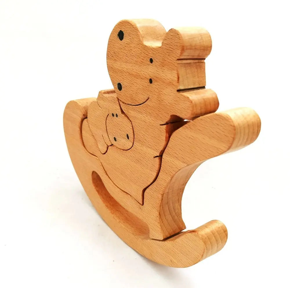 Wooden Hippo Rocking Baby and Mummy Jigsaw Puzzle | Wooden Jigsaw Puzzle | Wooden Showpiece Organic Toys
