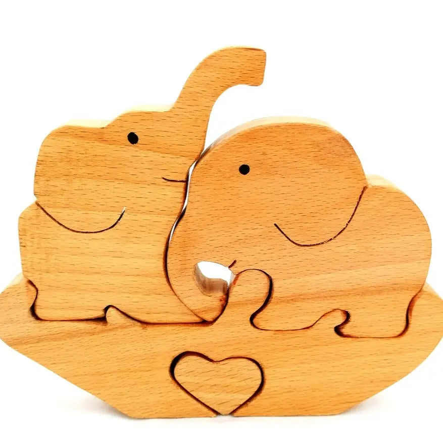 Decorative Elephant Couple Jigsaw Puzzle (4 piece) | Wooden Showpiece Organic Toys
