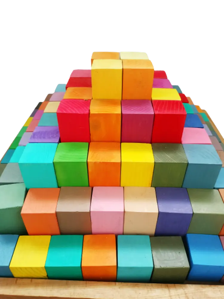 Grimm's Stepped Pyramid Large (100 Piece set with Tray) Large building blocks| Wooden blocks Organic Toys