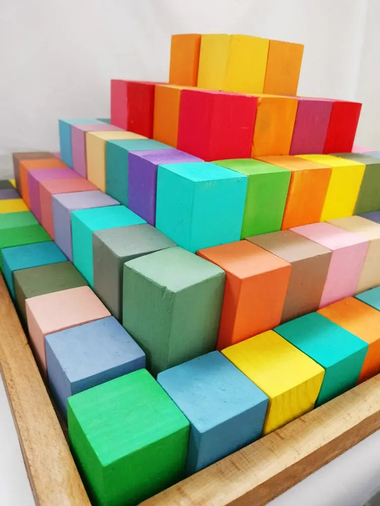 Grimm's Stepped Pyramid Large (100 Piece set with Tray) Large building blocks| Wooden blocks Organic Toys