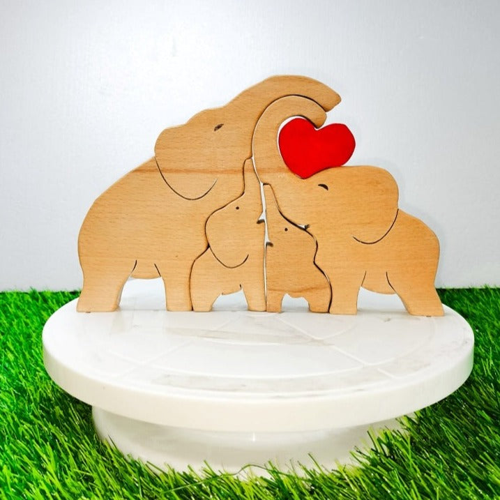 Wooden Elephant Family Jigsaw Puzzle Showpiece Five Piece Lovely El Organic Toys