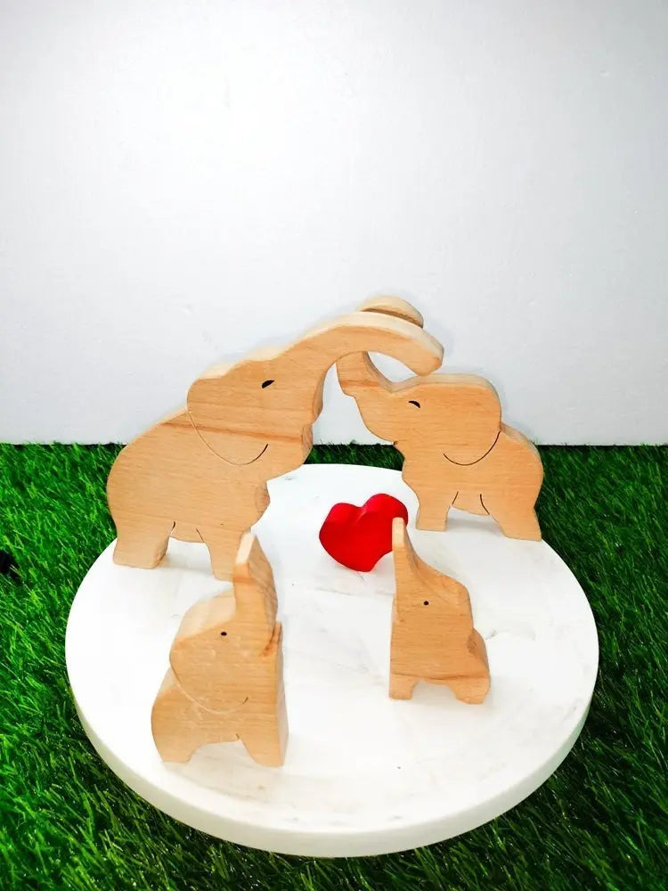 Wooden Elephant Family Jigsaw Puzzle/Showpiece (Five Piece)| Lovely Elephant Family Showpiece| Kids Room Decoration Organic Toys
