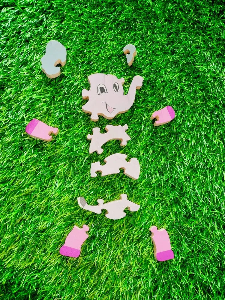 Baby Elephant Brain Teaser Jigsaw Puzzle set (10 pieces)| Interlocking Wooden Bloc puzzle | Lock in blocks puzzle set| Animals Puzzle| Wooden Puzzle Organic Toys