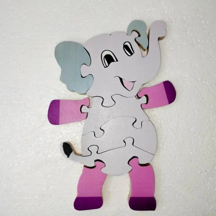 Baby Elephant Brain Teaser Jigsaw Puzzle set (10 pieces)| Interlocking Wooden Bloc puzzle | Lock in blocks puzzle set| Animals Puzzle| Wooden Puzzle Organic Toys