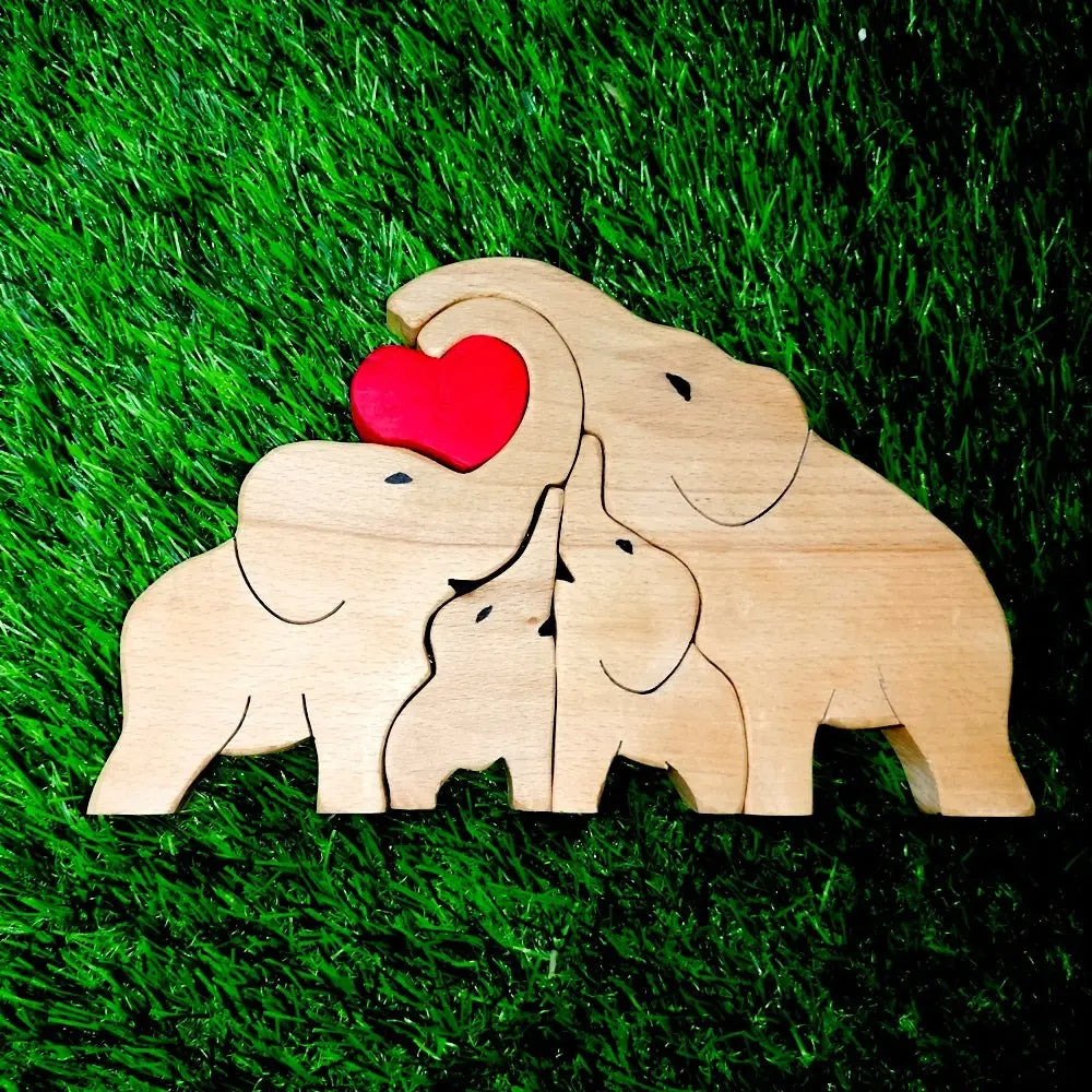 Wooden Elephant Family Jigsaw Puzzle/Showpiece (Five Piece)| Lovely Elephant Family Showpiece| Kids Room Decoration Organic Toys