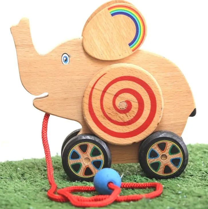 Wooden Geared Wheel Elephant Toy (Push/Pull Toy | Age Group 1-4 Year | Ecofriendly and Natural Toy Organic Toys