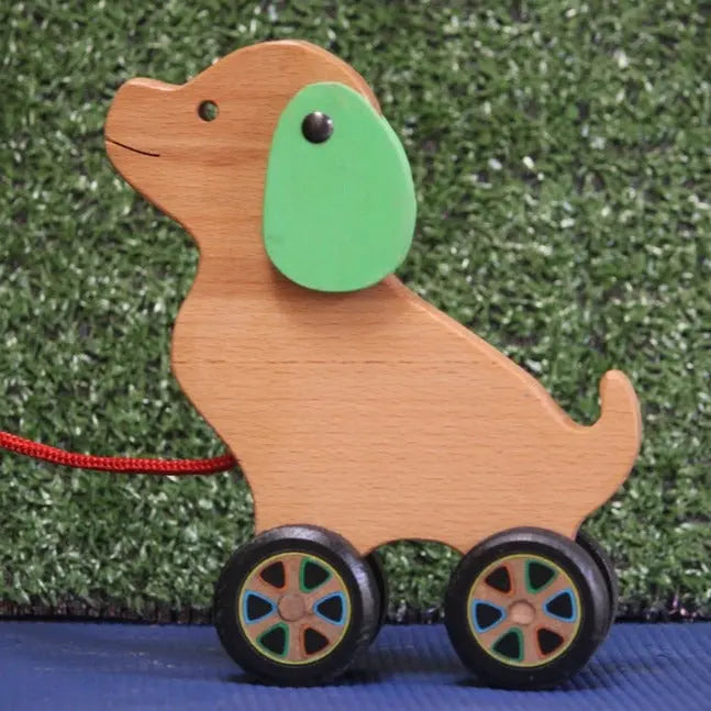 Max-A Cute Puppy Pull Along Toy (with Pull Chord, Holding Piece) | Wooden Push/Pull Toy | Wooden Pull Along Puppy | Wooden Pull Aalong Toy Organic Toys