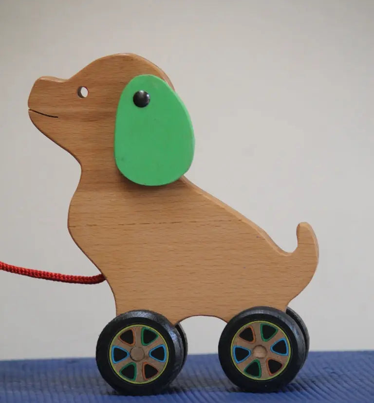 Max-A Cute Puppy Pull Along Toy (with Pull Chord, Holding Piece) | Wooden Push/Pull Toy | Wooden Pull Along Puppy | Wooden Pull Aalong Toy Organic Toys