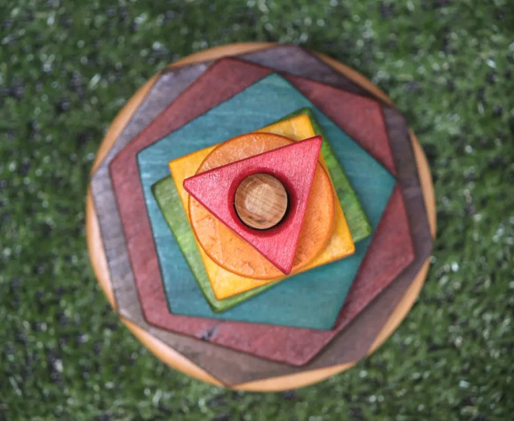 Rainbow colours and shapes stacker | Wooden Stacking Toy | Beech Wood Stacker Organic Toys